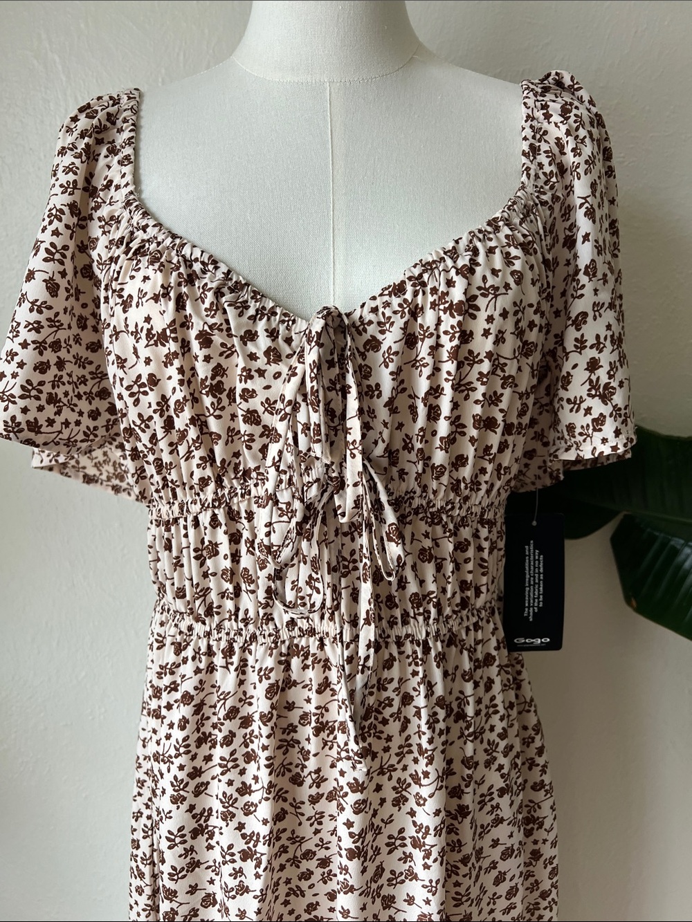 Blush-Cream & Beige Floral Smocked Maxi Dress. Cottagecore Coquette Feminine NWT - Picture 2 of 9